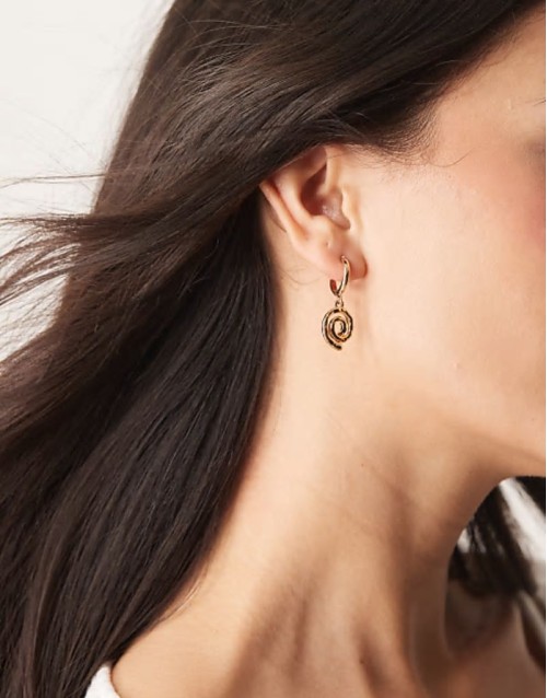 huggie hoop earrings with swirl pendant