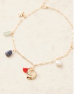 shell and natural stone multicharm necklace in gold